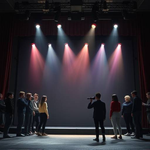 Studenten während einer Bühnenaufführung in einem Theater.